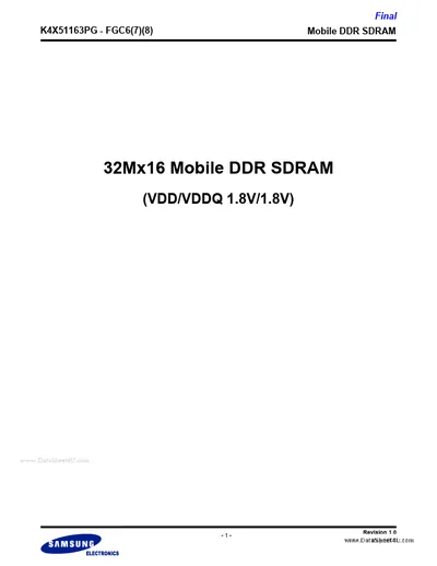 K4X51163PG-FGC6 - Samsung LPDDR-333MHz 32Mx16 DRAM Memory Chip