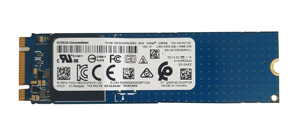 KBG30ZMV256G - Toshiba 256GB TLC PCI Express 3.0 x2 NVMe M.2 2280 Solid State Drive (SSD)