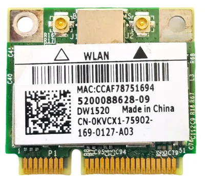 KVCX1 - Dell Wireless 1520 (11agn) WLAN Half-Height mini-Card foDell Inspiron / Latitude / Studio Laptops / Alienware / OptiPlex / Precision Mobil