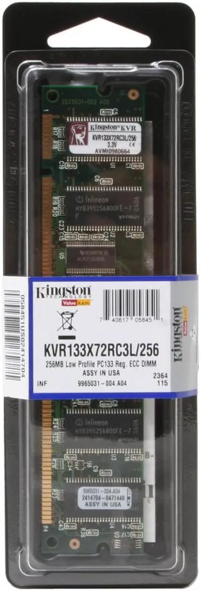 Kingston KVR133X64SC3L/2 256MB 133MHz PC133 non-ECC Unbuffered CL3 144-Pin Low Profile SoDimm Memory Module