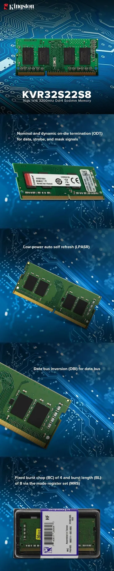 Kingston KVR29N21S8/16BK 16GB PC4-23400 DDR4-2933MHz non-ECC Unbuffered CL21 UDIMM 1.2V Single-Rank Memory Module