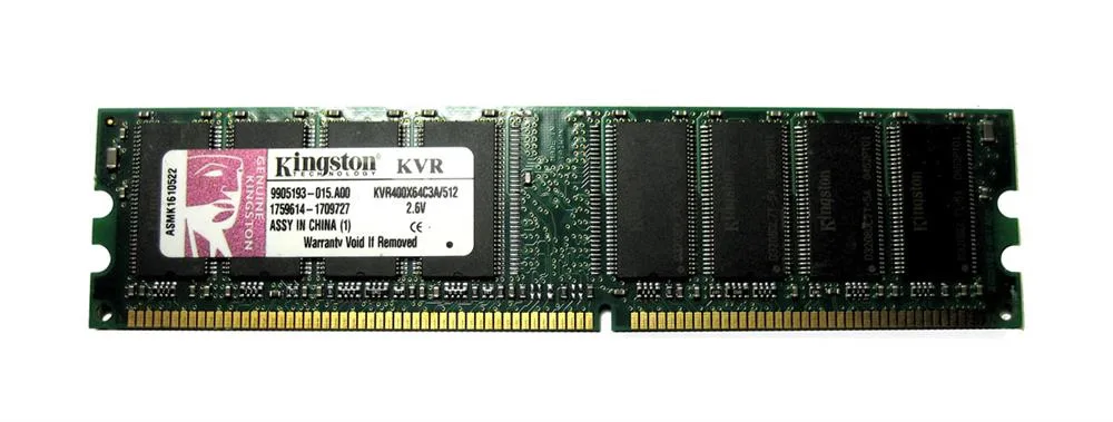 Kingston Technology KVR400X64C3A/5 512MB DDR-400MHz PC3200 non-ECC Unbuffered CL3 184-Pin DIMM 2.5V Memory Module