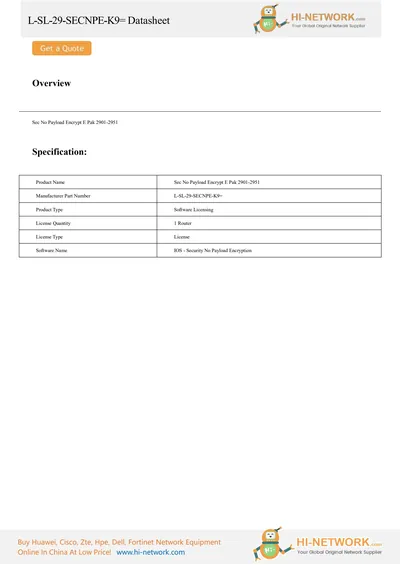 L-SL-29-SECNPE-K9-WITH-EQUAL - Cisco IOS Security No Payload Encryption License 1 Router