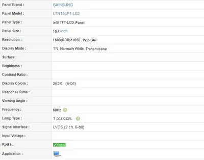 LTN154P1-L04 - Samsung 15.4-inch (1680 x 1050) WSXGA+ LCD Panel
