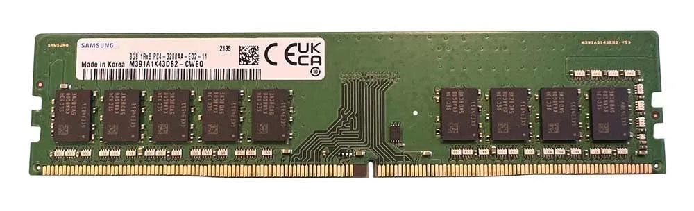 M391A1K43DB2-CWEQ - Samsung 8GB DDR4-3200MHz/PC4-25600 ECC Unbuffered CL22 288-Pin UDIMM 1.2V Single Rank Memory Module