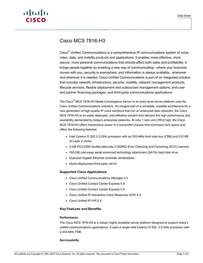 HP MCS-7816-H3-CCX1/IPC1 / Cisco MCS 7816 Intel Xeon 3050 2.13GHz 2GB RAM 160GB Hard Disk Server