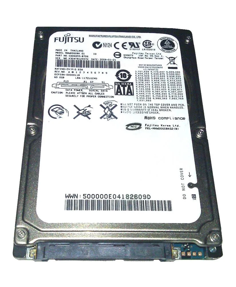 MHW2060BK - Toshiba MHW2060BK 60 GB 2.5 Internal Hard Drive - SATA/300 - 7200 rpm - 8 MB Buffer - Hot Swappable