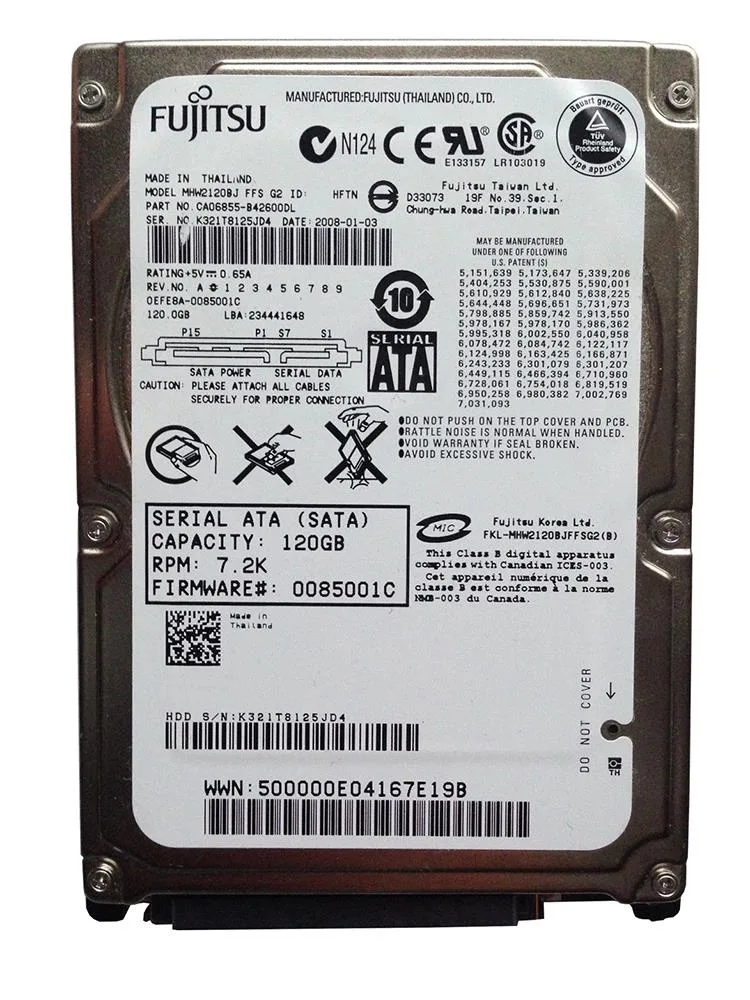 MHW2120BJ - Fujitsu 120GB 7200RPM 8MB Cache 2.5-inch SATA 3GB/s 7-Pin Laptop Hard Drive