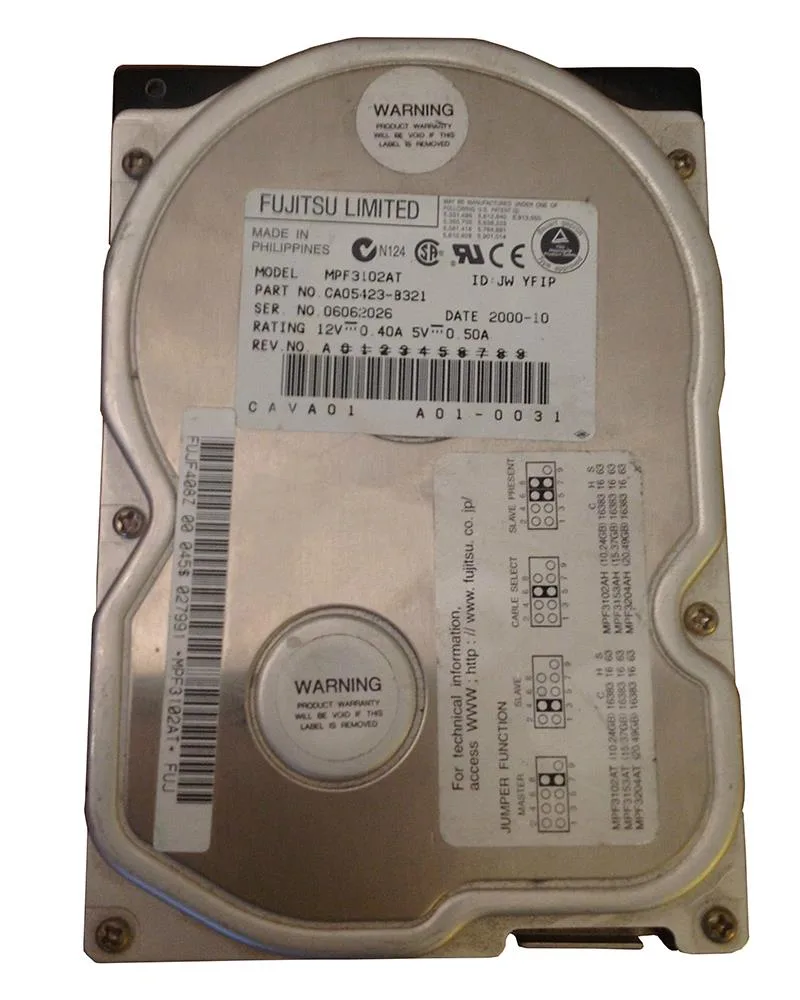 MPF3102AT - Fujitsu Desktop 10.2GB 5400RPM ATA-66 512KB Cache 3.5-inch Hard Drive