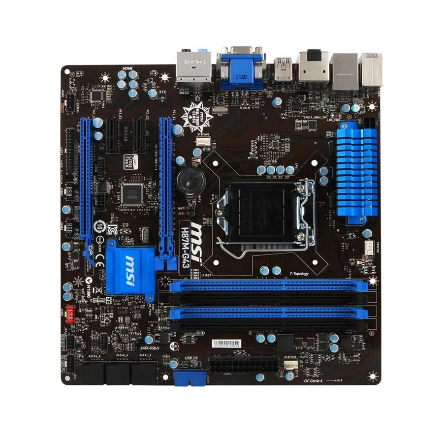 MSI-H87M-G43 - MSI Socket LGA 1150 Intel H87 Chipset 4th Generation DDR3 4x DIMM 6x SATA 3.0Gb/s Micro-ATX Motherboard