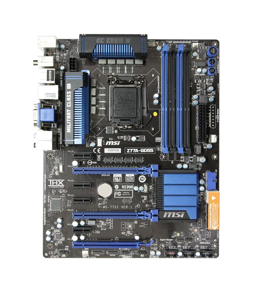 MSI-Z77A-GD55 - MSI Socket LGA 1155 Intel Z77 Chipset DDR3 4x DIMM 2x SATA 6.0Gb/s ATX Motherboard