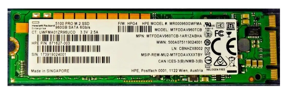 MTFDDAV960TCB-1AR1ZABHA - Micron PRO 5100 960GB SATA 6Gb/s M.2 2280 Solid State Drive