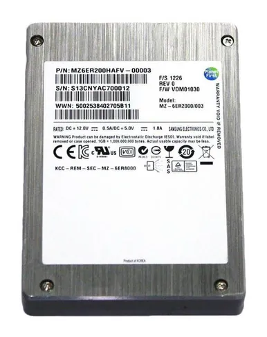 Samsung MZ-6SR2000/0C3 SM1625 Enterprise Series 200GB Single-Level Cell SAS 6Gb/s High Performance 2.5-inch Solid State Drive