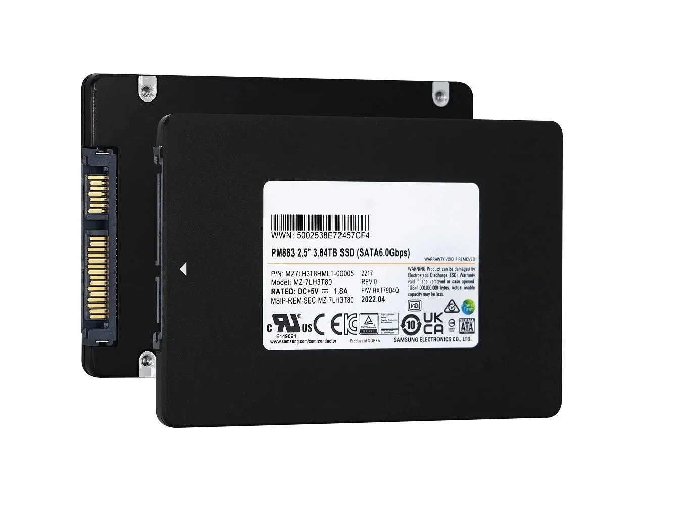 MZ7LH3T8HMLT - Samsung PM883 Series 3.84TB Triple-Level Cell SATA 6Gb/s 2.5-inch Enterprise Solid State Drive
