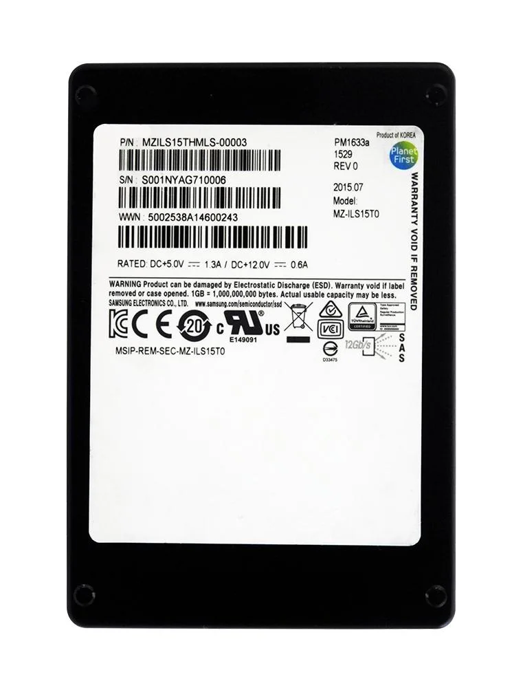 MZILS15THMLS-00003 - Samsung PM1633a 15.36TB Triple-Level Cell SAS 12Gb/s 2.5-inch Enterprise Solid State Drive