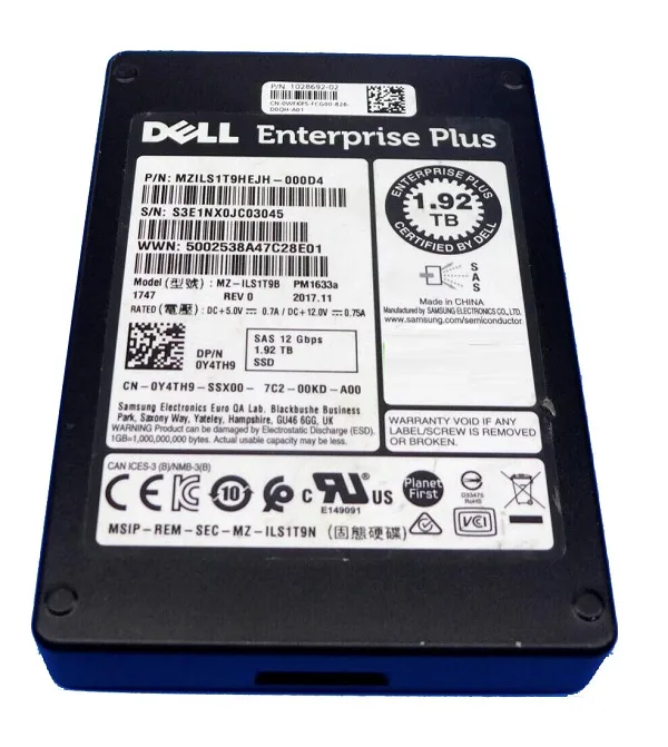 MZILS1T9HEJH-000D4 - Samsung PM1633a Series 1.9TB Triple-Level Cell SAS 12Gb/s 2.5-inch Read Intensive Solid State Drive