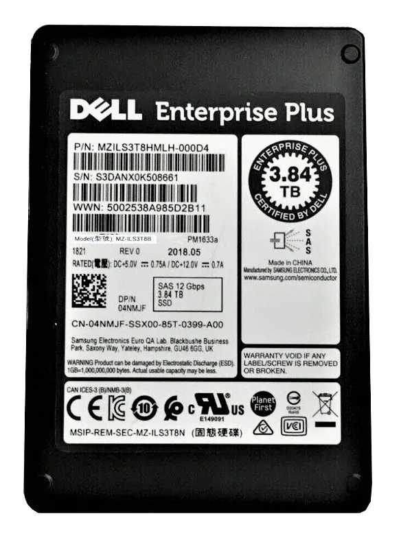 MZILS3T8HMLH-000D4 - Samsung PM1633A 3.84TB Triple-Level Cell SAS 12Gb/s 512e 2.5-inch Read Intensive Solid State Drive