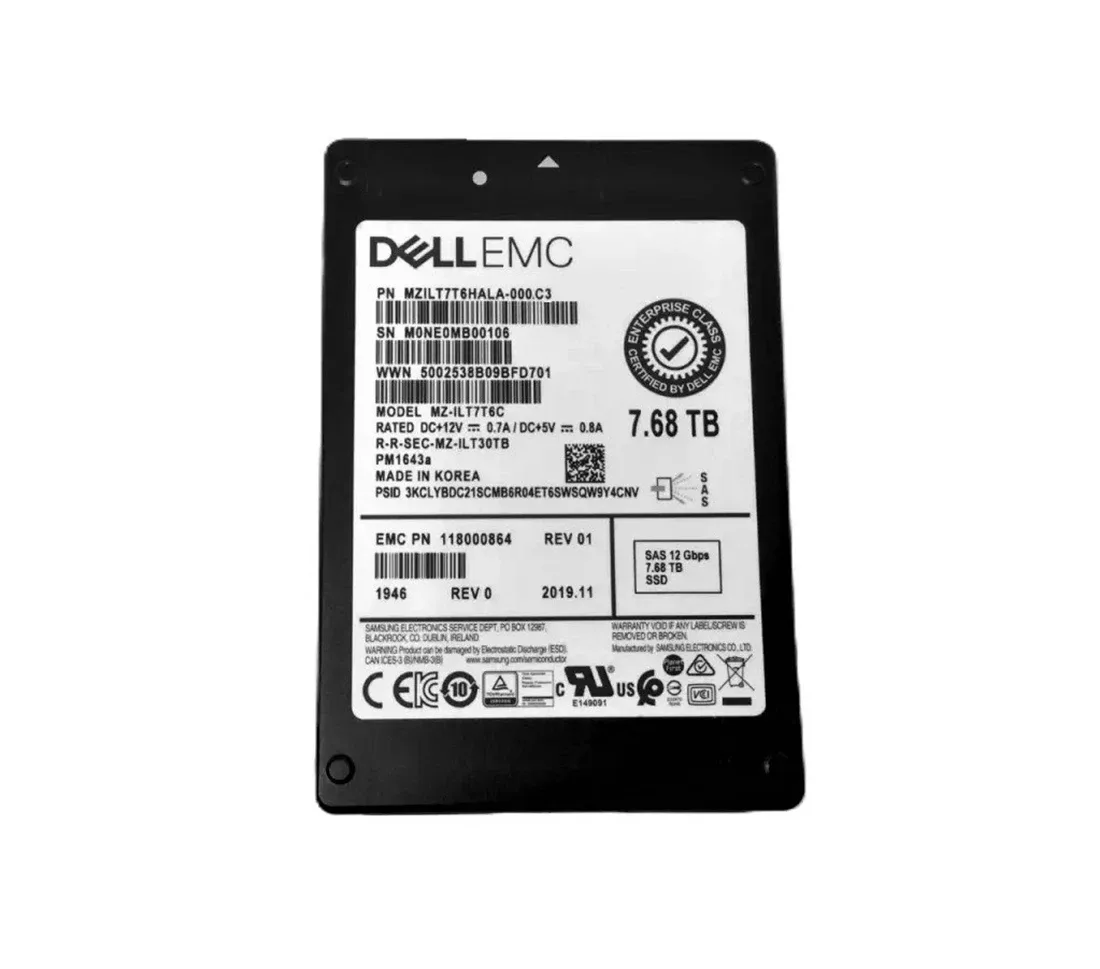 Samsung MZILT7T6HALA-000C3 7.68TB SAS 12Gbps read-intensive enterprise SSD with V-NAND TLC