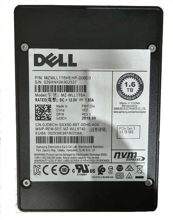 MZWLL1T6HEHP-000D3 - Samsung PM1725a Series 1.6TB Triple-Level Cell PCI Express 3.0 x4 NvMe U.2 2.5-inch Solid State Drive
