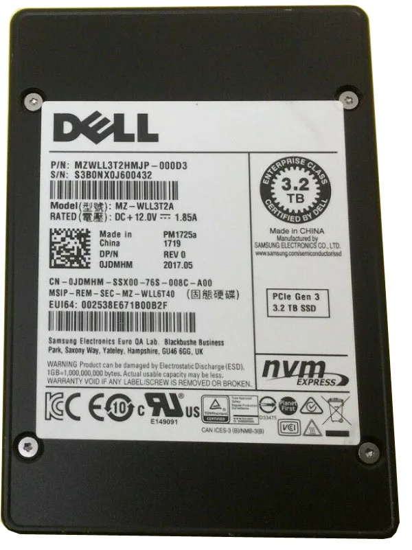 MZWLL3T2HMJP-000D3 - Samsung PM1725a Series 3.2TB Triple-Level Cell PCI Express 3.0 x4 NvMe U.2 2.5-inch Enterprise Solid State Drive