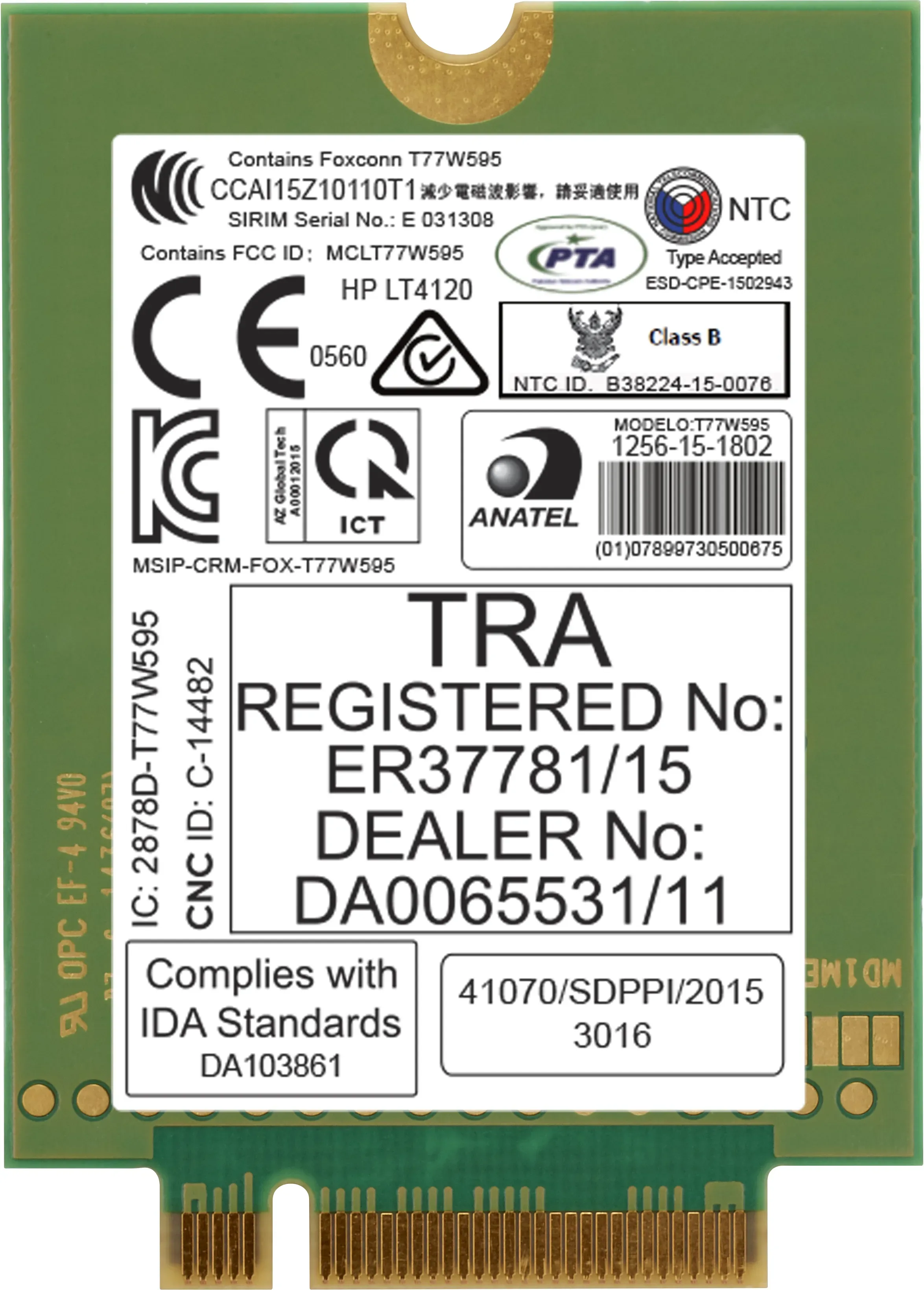 N8T16AA - HP LT4120 LTE/EV-DO/HSPA Snapdragon X5 LTE T77W595 WWAN M.2 Wireless Module 150Mbps