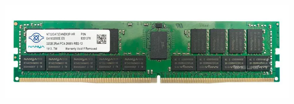 NT32GA72D4NBX3P-HR - Nanya 32GB PC4-21300 DDR4-2666 MHz ECC Registered CL19 288-Pin RDIMM 1.2V Dual Rank x4 Memory Module