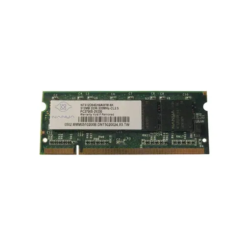 NT512D64SH8A0FM-6K - Nanya 512MB DDR-333MHz PC2700 non-ECC Unbuffered CL2.5 200-Pin SoDimm Memory Module