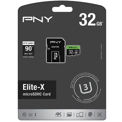 P-SDU32U390EX-GE - PNY Elite-X 32GB Class 10 microSDHC Flash Memory Card