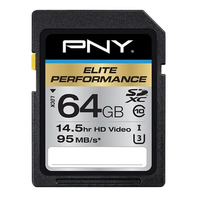 P-SDX64U395-GE - PNY Elite Performance 64GB Class 10 SDXC UHS-I U3 Flash Memory Card