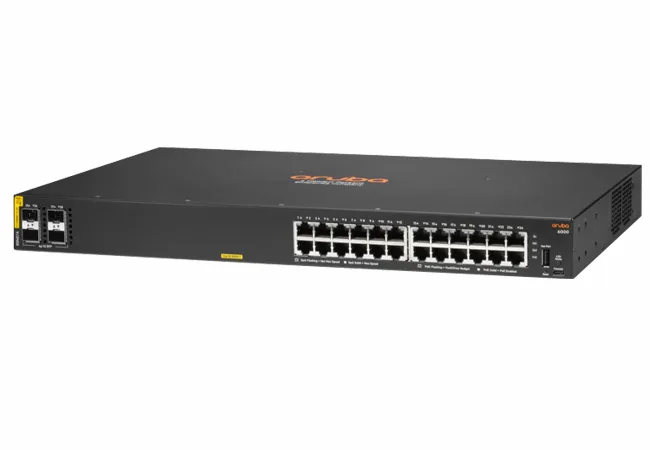 HPE R8N87-61101 Aruba 6000 Series 24G-Class4-PoE-4SFP 24-Ports 10/100/1000Base-T PoE + 4-Ports SFP + 1-Ports USB-C Console + 1-Ports USB Type-A Host Layer 2 Managed 1U Rack-mountable Gigabit Ethernet
