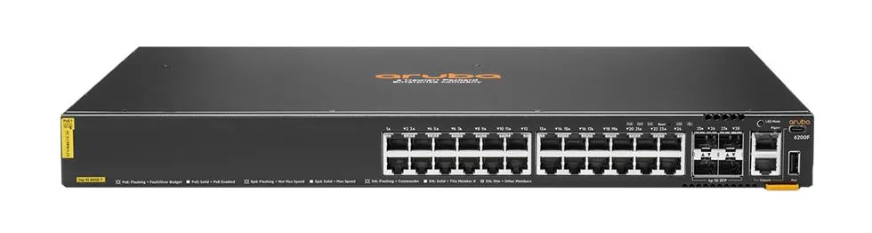 HPE S0M82-61001 Aruba CX 6200F 24-Ports 10/100/1000Base-T Class 4 PoE+ RJ-45 4-Ports 1GbE SFP Layer 3 Managed 1U Rack-mountable Gigabit Ethernet Network Switch
