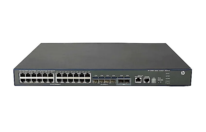 HP S5500-28C-EI 5500 Series 5500-24G-SFP 24 x RJ-45 Ports 10/100/1000Base-T + 8 x Dual-Personality RJ-45/SFP Ports Layer 3 Managed Rack-mountable Gigabit Ethernet Network Ei Switch