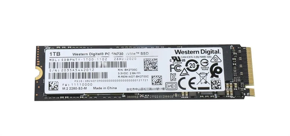 SDBPNTY-1T00-1102 - Western Digital PC SN730 Series 1TB PCI Express 3.0 x4 NVMe M.2 2280 Solid State Drive