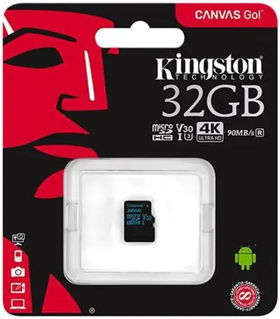 Kingston SDCG2/32GBSP Canvas Go 32GB Class 10 microSDHC UHS-I U3 V30 Flash Memory Card