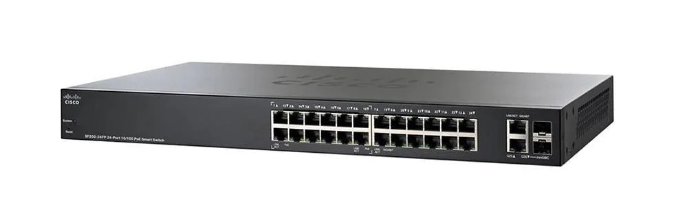 SF200-24P - Cisco Small Business 200 Series SF200 PoE 24 x Ports 10/100Base-TX + 2 x combo Gigabit SFP Layer 2 Managed Fast Ethernet Network Switch