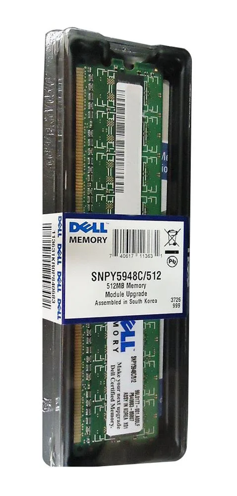 Dell SNPY5948C/512 512MB DDR2-667MHz PC2-5300 ECC Unbuffered CL5 240-Pin DIMM 1.8V Single Rank Memory Module