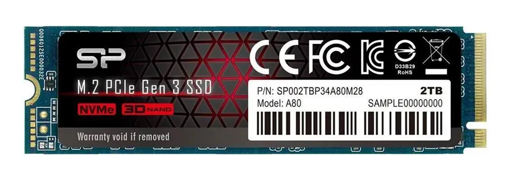 SP002TBP34A80M28 - Silicon Power P34A80 2TB PCI Express 3.0 NvMe x4 M.2 2280 Solid State Drive