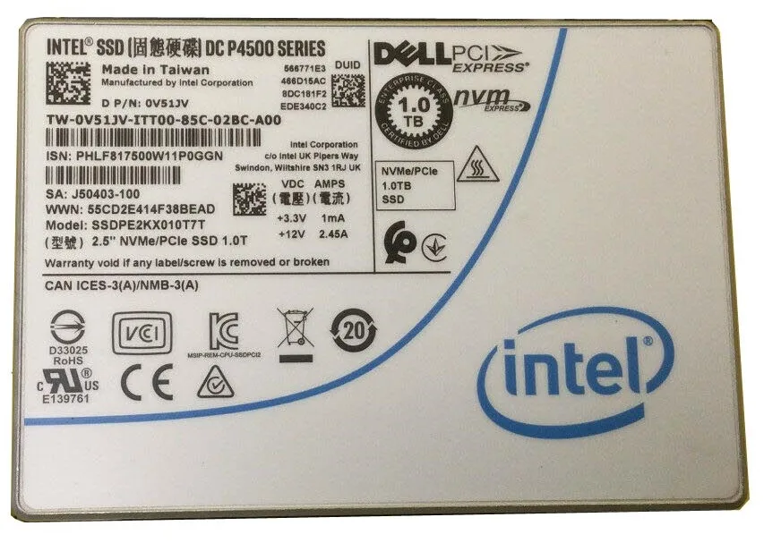 SSDPE2KX010T7T - Intel DC P4500 Series 1TB 2.5-inch PCI-Express 3.1 TLC Enterprise Solid State Drive