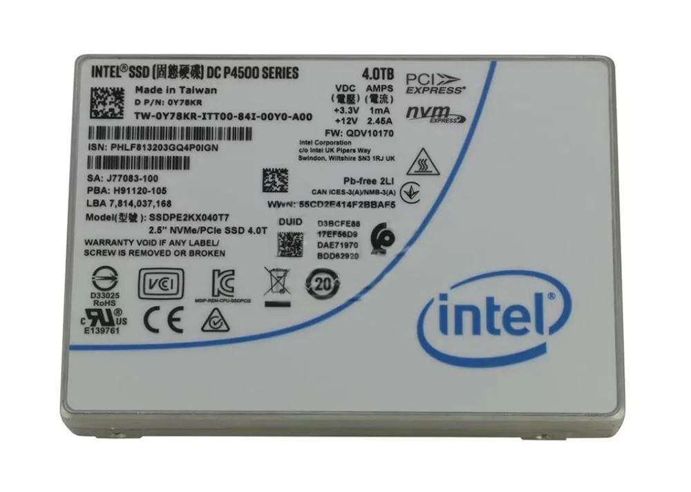 SSDPERKX040T7 - Intel DC P4500 Series 4TB Ruler 3D NAND Triple-Level Cell PCI Express 3.1 X4 (NVMe) Solid State Drive