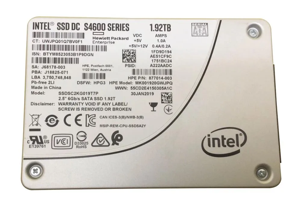SSDSC2KG019T7P - Intel S4600 1.92TB SATA 6Gb/s Solid State Drive