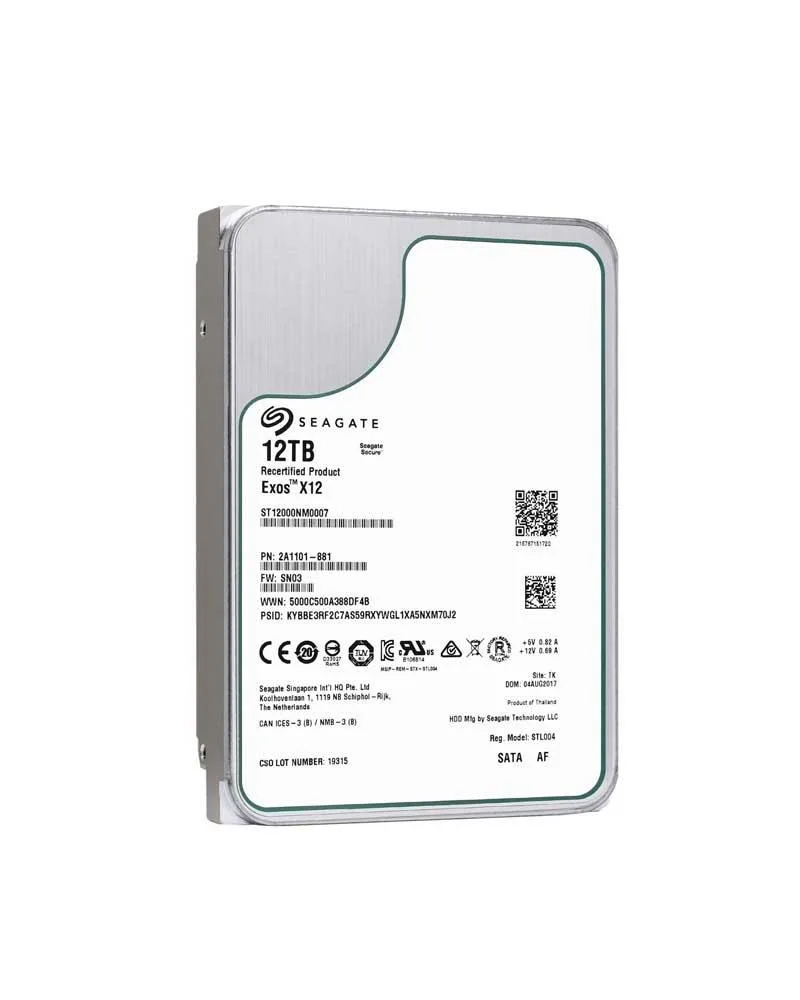 ST12000NM0117 - Seagate Exos X12 12TB 7200RPM SATA 6Gb/s 256MB Cache 512e 3.5-inch Hard Drive