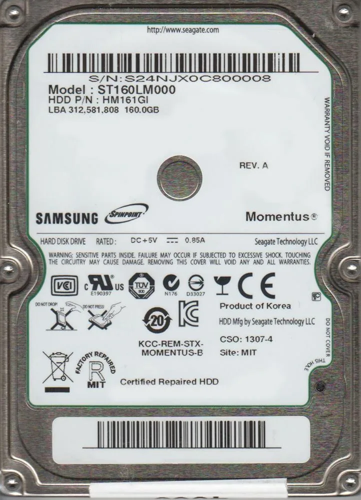 ST160LM000 - Seagate 160GB 5400RPM SATA 3Gb/s 2.5-inch Hard Drive