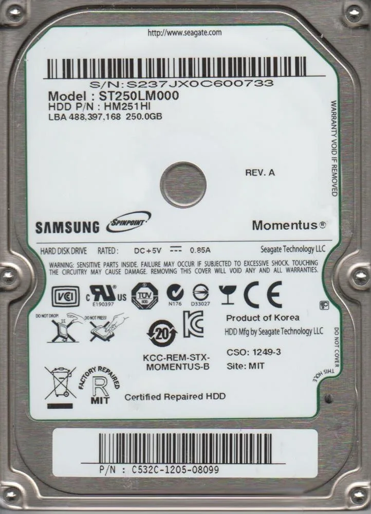 ST250LM000 - Seagate 250GB 5400RPM SATA 3Gb/s 2.5-inch Hard Drive