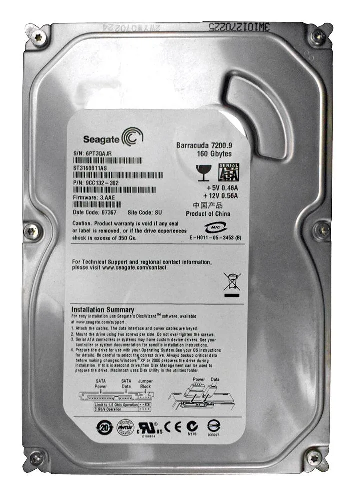 ST3160811AS - Seagate BarraCuda 160GB 7200RPM 8MB Cache SATA 3.5-inch Hard Drive