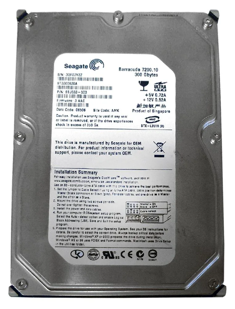 ST3300820A - Seagate 300GB 7200RPM ATA-100 3.5-inch Hard Drive