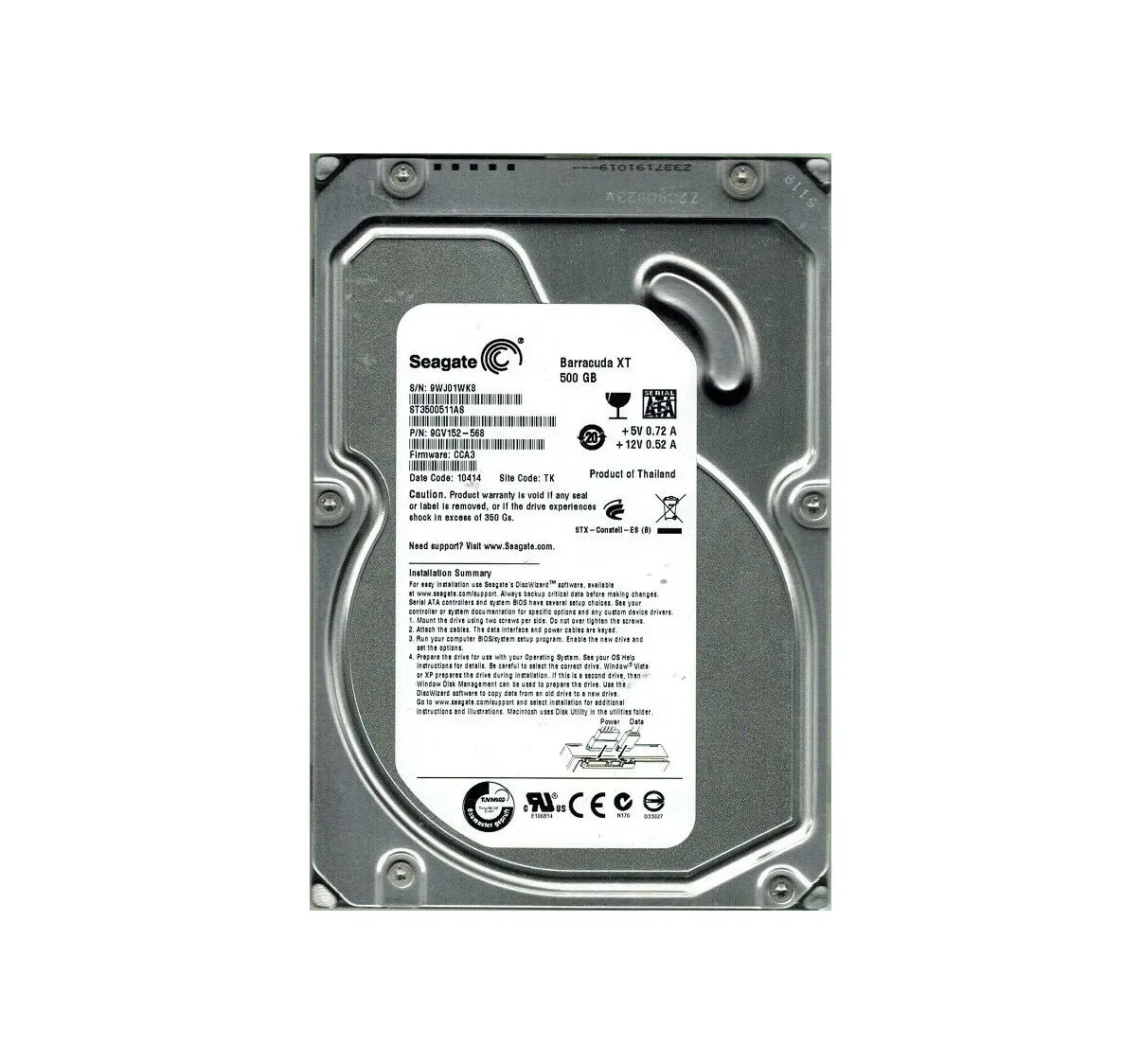 ST3500511AS - Seagate BarraCuda XT 500GB 7200RPM SATA 3.5-inch Hard Drive