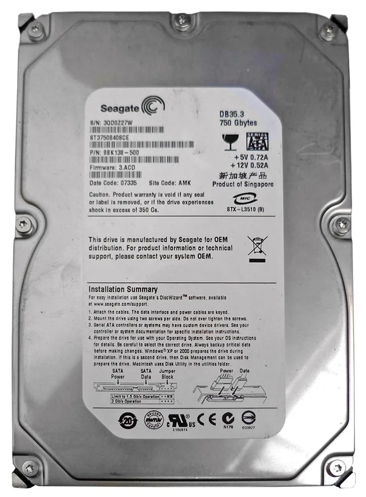 ST3750840SCE - Seagate 750GB 7200RPM SATA 3Gb/s 3.5-inch Hard Drive
