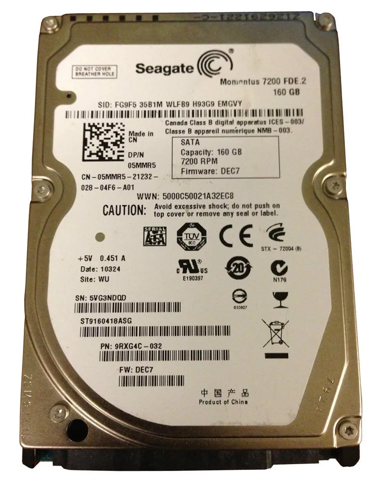 ST9160418ASG - Seagate 160GB 7200RPM SATA 2.5-inch Laptop Hard Drive for Latitude E6400 ATG