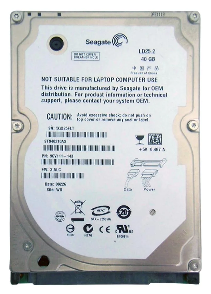 ST940210AS - Seagate LD25.2 Series 40GB 5400RPM SATA 1.5Gb/s 2MB Cache 2.5-inch Hard Drive