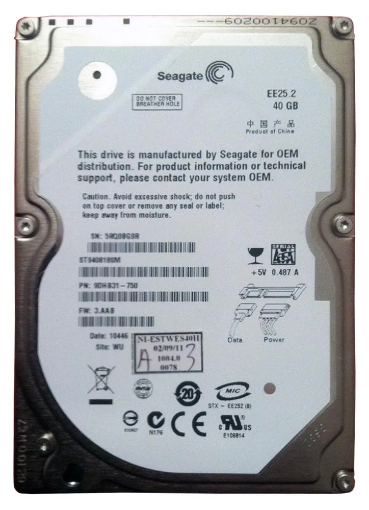 ST940818SM - Seagate EE25 40GB 2.5-inch Hard Drive SATA 5400RPM 8MB Cache